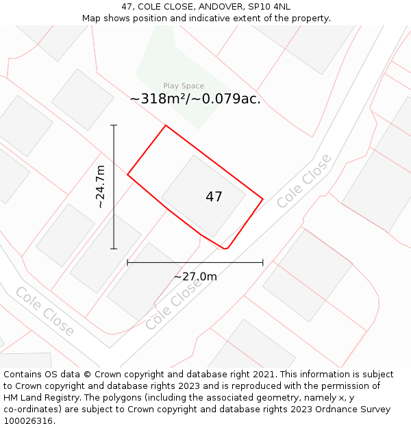 47, COLE CLOSE, ANDOVER, SP10 4NL: Plot and title map