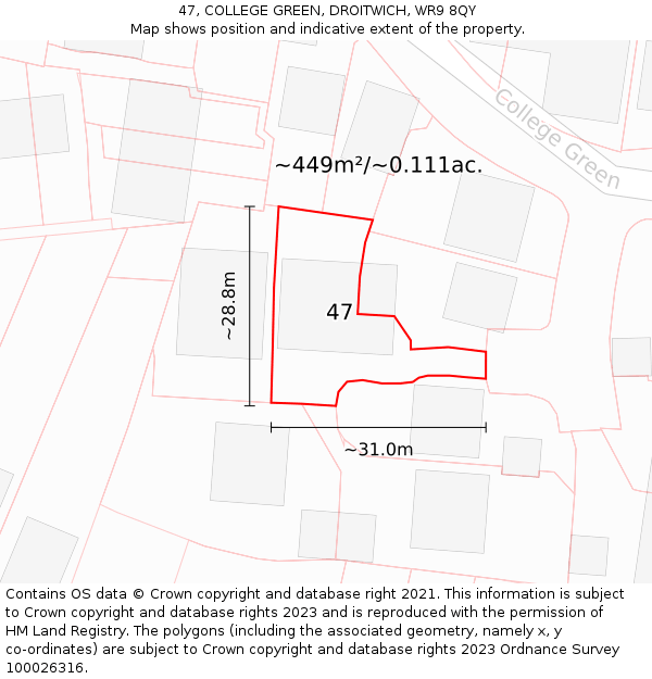 47, COLLEGE GREEN, DROITWICH, WR9 8QY: Plot and title map