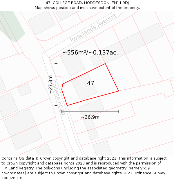 47, COLLEGE ROAD, HODDESDON, EN11 9DJ: Plot and title map