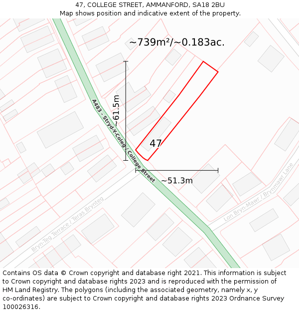 47, COLLEGE STREET, AMMANFORD, SA18 2BU: Plot and title map