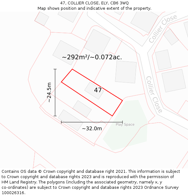 47, COLLIER CLOSE, ELY, CB6 3WQ: Plot and title map
