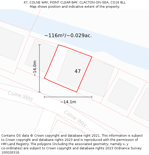 47, COLNE WAY, POINT CLEAR BAY, CLACTON-ON-SEA, CO16 8LL: Plot and title map