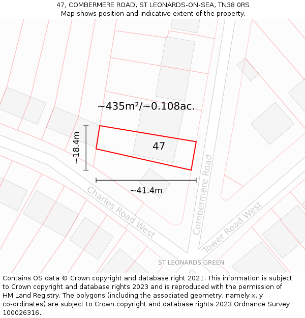 47, COMBERMERE ROAD, ST LEONARDS-ON-SEA, TN38 0RS: Plot and title map