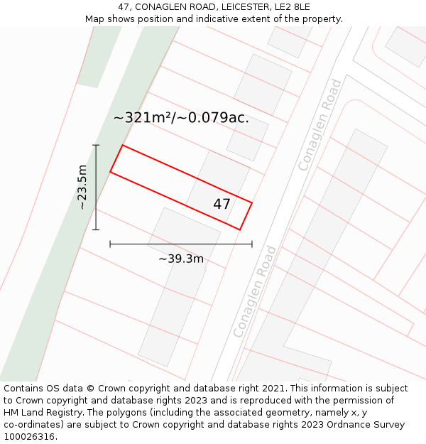 47, CONAGLEN ROAD, LEICESTER, LE2 8LE: Plot and title map