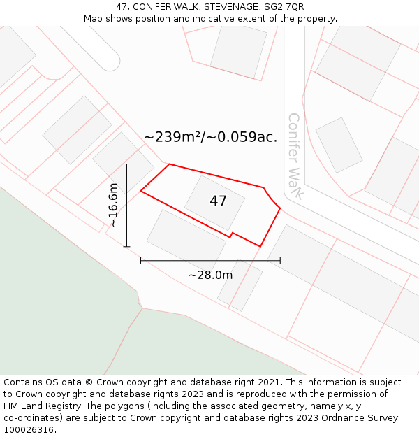 47, CONIFER WALK, STEVENAGE, SG2 7QR: Plot and title map