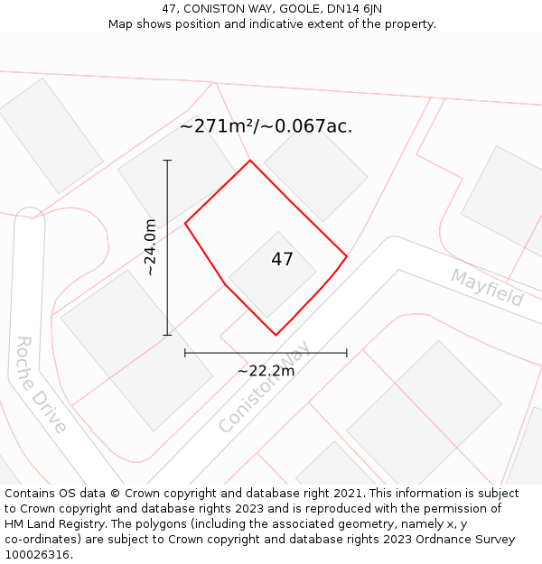 47, CONISTON WAY, GOOLE, DN14 6JN: Plot and title map