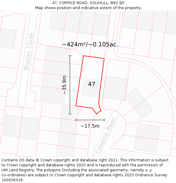 47, COPPICE ROAD, SOLIHULL, B92 9JY: Plot and title map