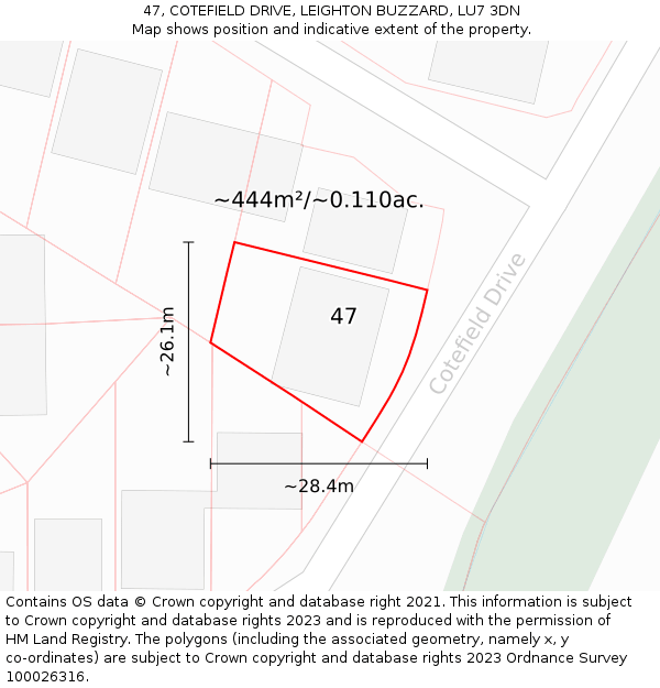 47, COTEFIELD DRIVE, LEIGHTON BUZZARD, LU7 3DN: Plot and title map