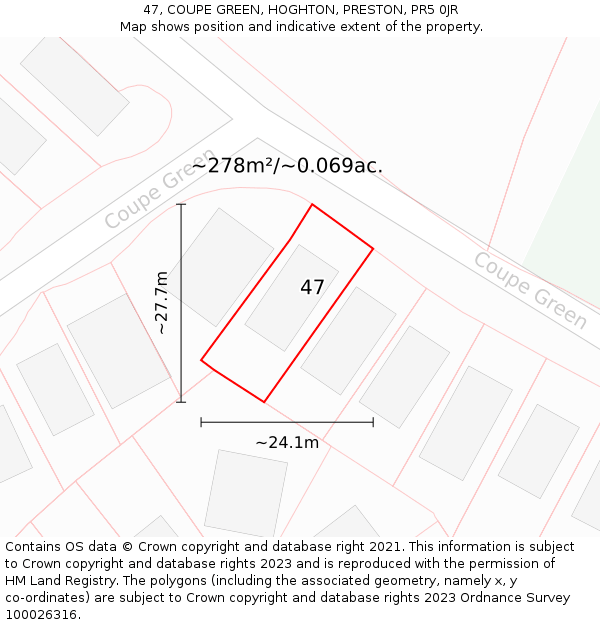 47, COUPE GREEN, HOGHTON, PRESTON, PR5 0JR: Plot and title map