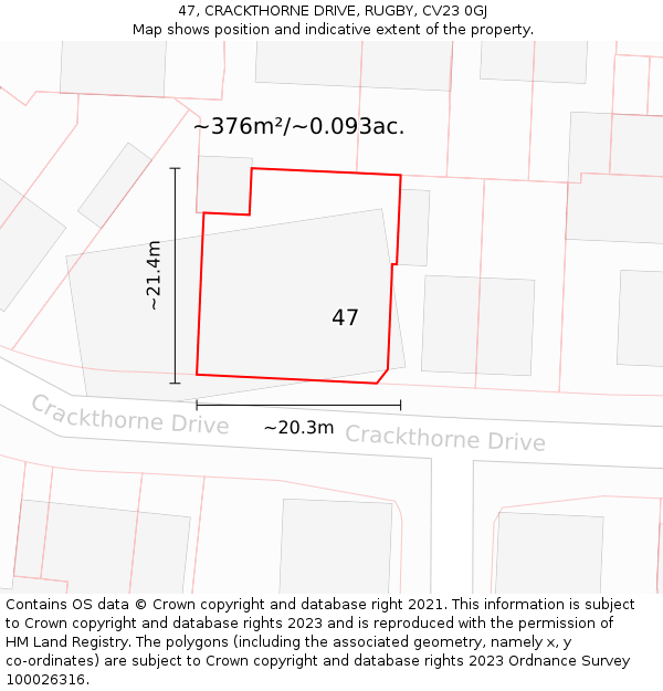 47, CRACKTHORNE DRIVE, RUGBY, CV23 0GJ: Plot and title map