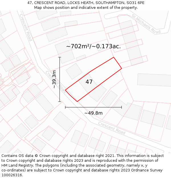 47, CRESCENT ROAD, LOCKS HEATH, SOUTHAMPTON, SO31 6PE: Plot and title map