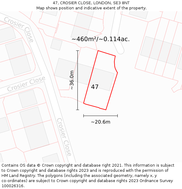 47, CROSIER CLOSE, LONDON, SE3 8NT: Plot and title map