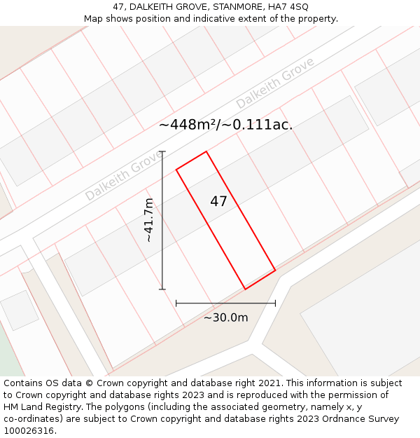 47, DALKEITH GROVE, STANMORE, HA7 4SQ: Plot and title map