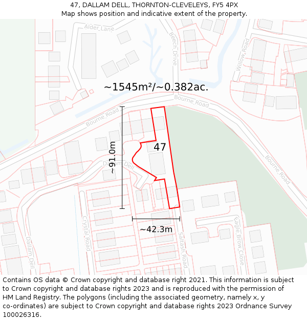 47, DALLAM DELL, THORNTON-CLEVELEYS, FY5 4PX: Plot and title map