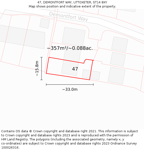 47, DEMONTFORT WAY, UTTOXETER, ST14 8XY: Plot and title map