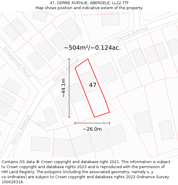 47, DERRIE AVENUE, ABERGELE, LL22 7TF: Plot and title map