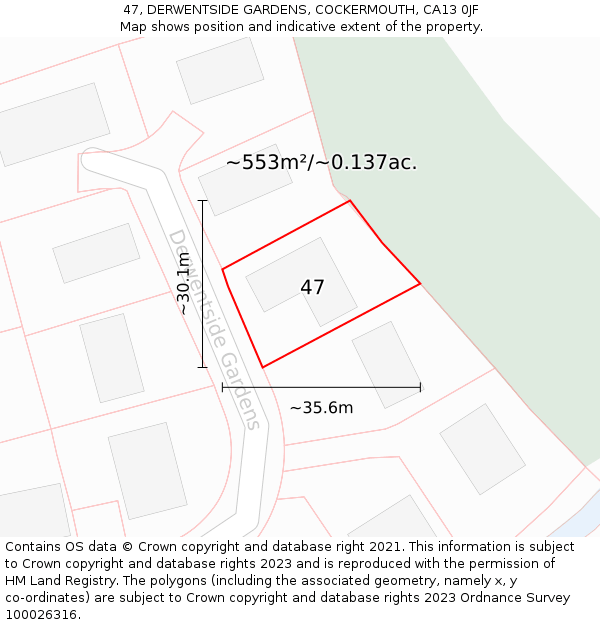 47, DERWENTSIDE GARDENS, COCKERMOUTH, CA13 0JF: Plot and title map