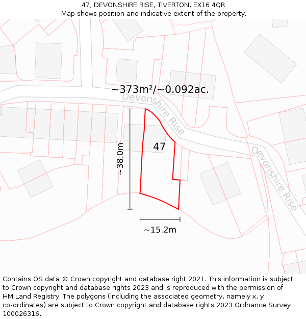 47, DEVONSHIRE RISE, TIVERTON, EX16 4QR: Plot and title map