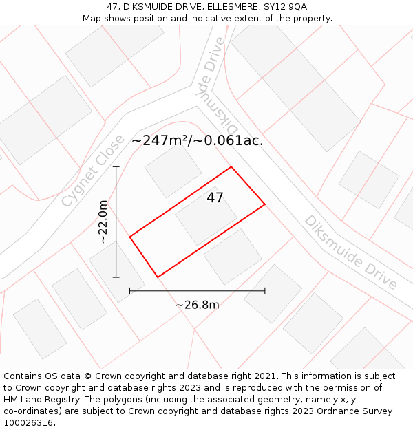 47, DIKSMUIDE DRIVE, ELLESMERE, SY12 9QA: Plot and title map