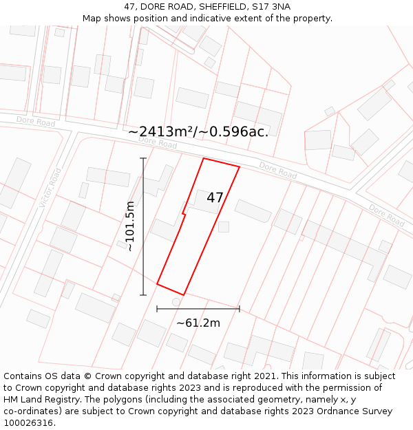 47, DORE ROAD, SHEFFIELD, S17 3NA: Plot and title map