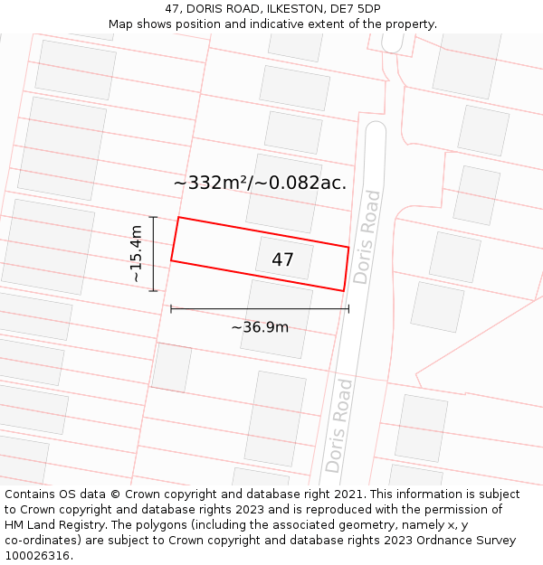 47, DORIS ROAD, ILKESTON, DE7 5DP: Plot and title map