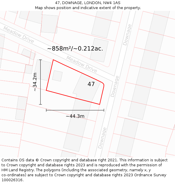 47, DOWNAGE, LONDON, NW4 1AS: Plot and title map
