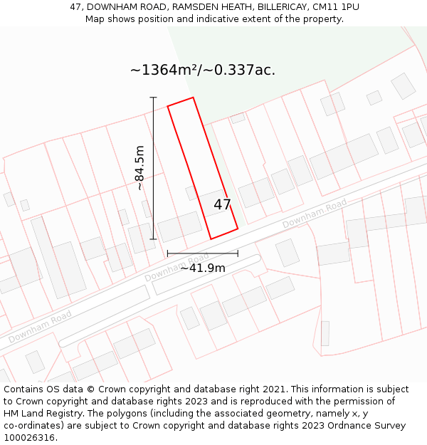 47, DOWNHAM ROAD, RAMSDEN HEATH, BILLERICAY, CM11 1PU: Plot and title map