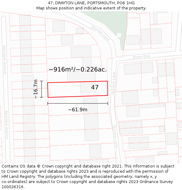 47, DRAYTON LANE, PORTSMOUTH, PO6 1HG: Plot and title map