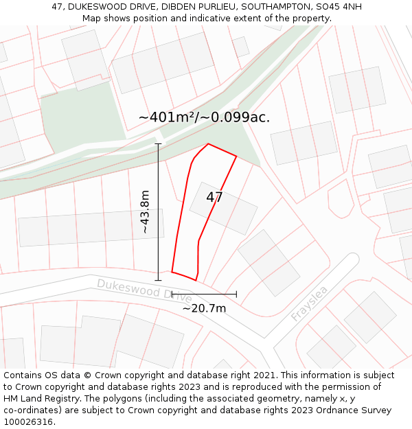 47, DUKESWOOD DRIVE, DIBDEN PURLIEU, SOUTHAMPTON, SO45 4NH: Plot and title map