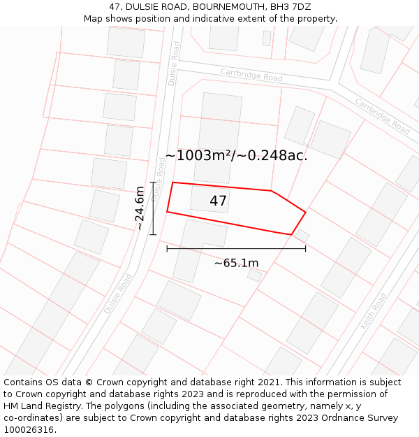 47, DULSIE ROAD, BOURNEMOUTH, BH3 7DZ: Plot and title map