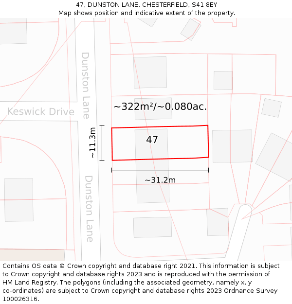 47, DUNSTON LANE, CHESTERFIELD, S41 8EY: Plot and title map