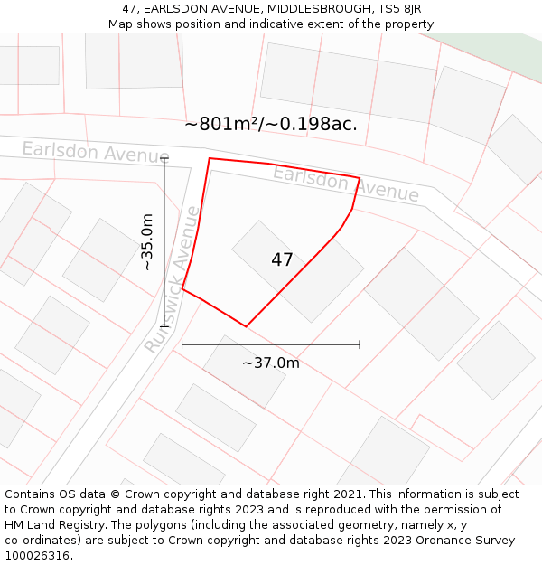 47, EARLSDON AVENUE, MIDDLESBROUGH, TS5 8JR: Plot and title map