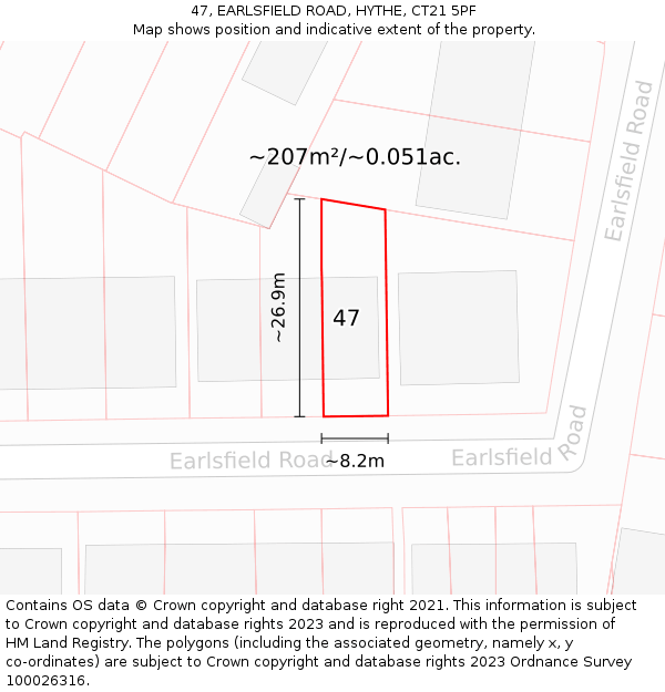 47, EARLSFIELD ROAD, HYTHE, CT21 5PF: Plot and title map