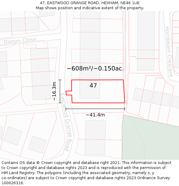 47, EASTWOOD GRANGE ROAD, HEXHAM, NE46 1UE: Plot and title map