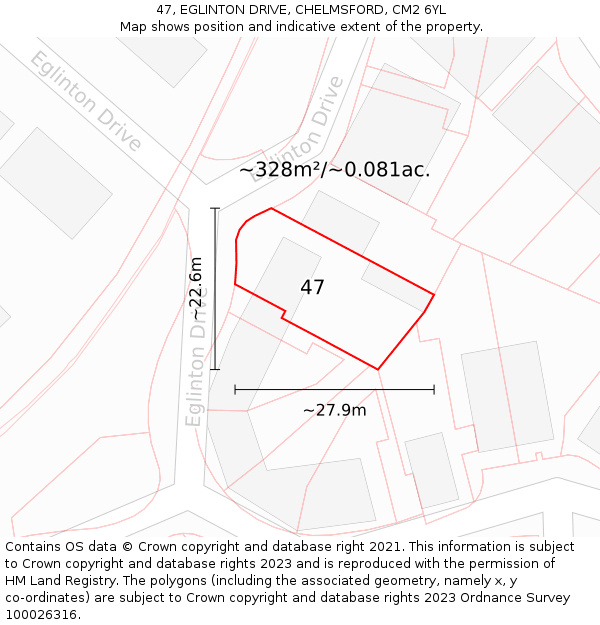 47, EGLINTON DRIVE, CHELMSFORD, CM2 6YL: Plot and title map