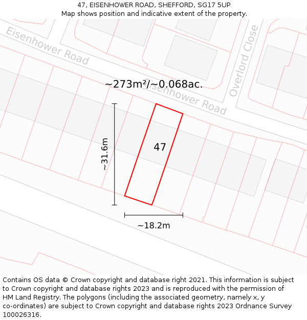 47, EISENHOWER ROAD, SHEFFORD, SG17 5UP: Plot and title map