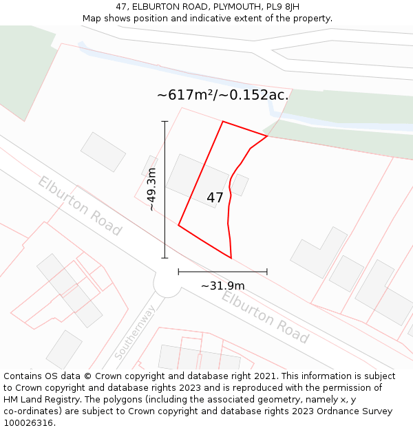 47, ELBURTON ROAD, PLYMOUTH, PL9 8JH: Plot and title map