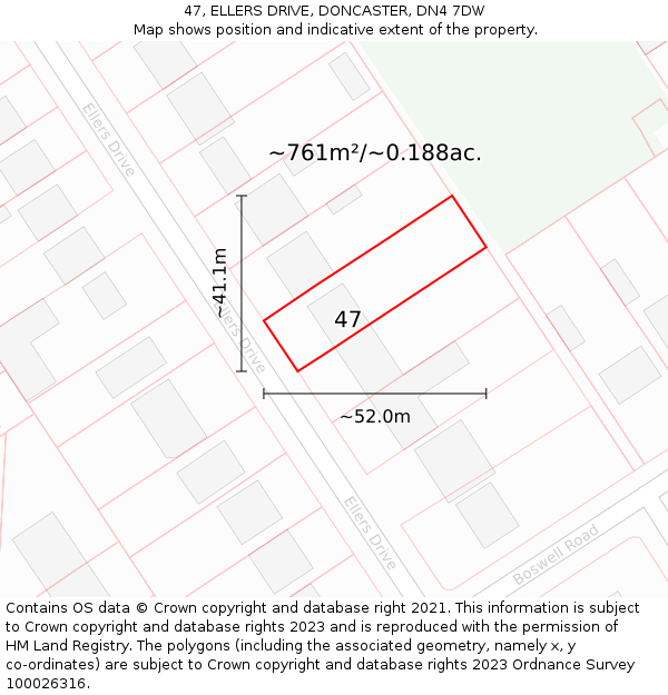 47, ELLERS DRIVE, DONCASTER, DN4 7DW: Plot and title map