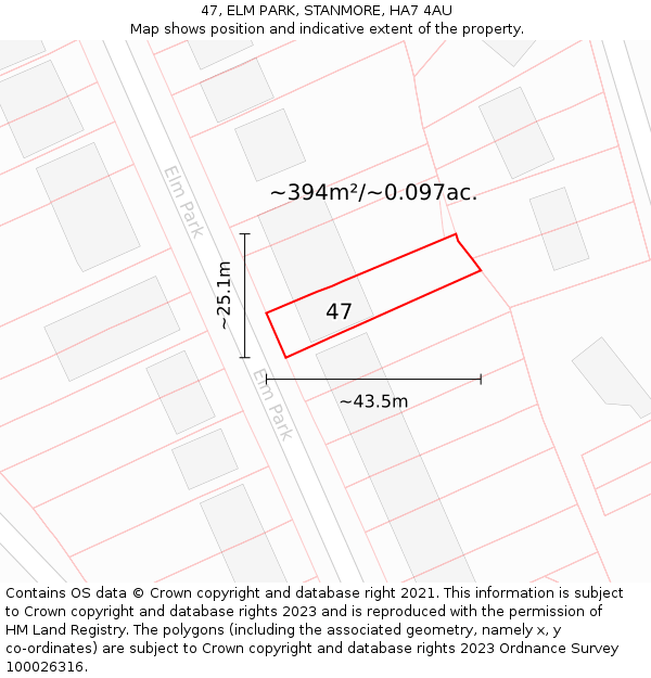 47, ELM PARK, STANMORE, HA7 4AU: Plot and title map