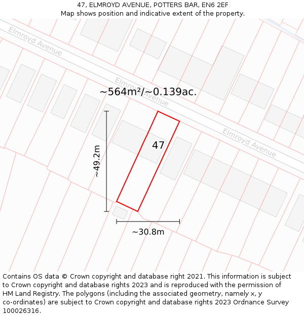 47, ELMROYD AVENUE, POTTERS BAR, EN6 2EF: Plot and title map