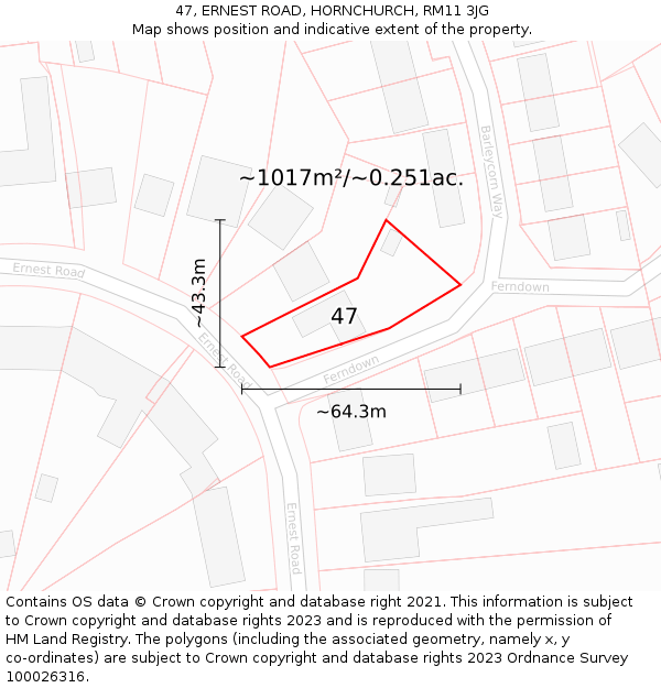 47, ERNEST ROAD, HORNCHURCH, RM11 3JG: Plot and title map