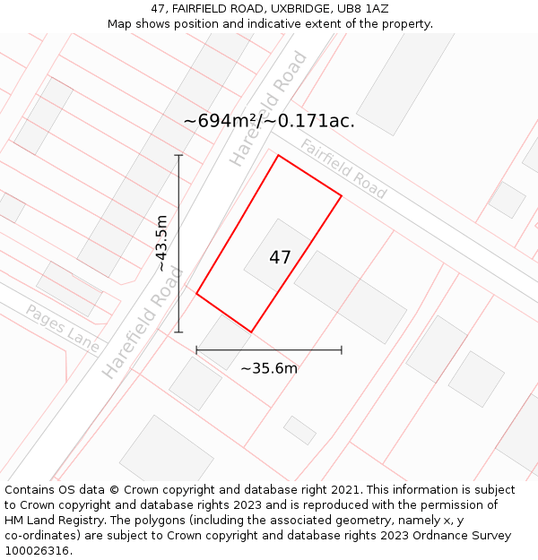 47, FAIRFIELD ROAD, UXBRIDGE, UB8 1AZ: Plot and title map