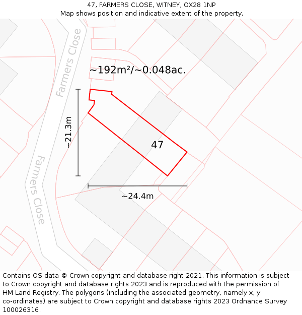 47, FARMERS CLOSE, WITNEY, OX28 1NP: Plot and title map