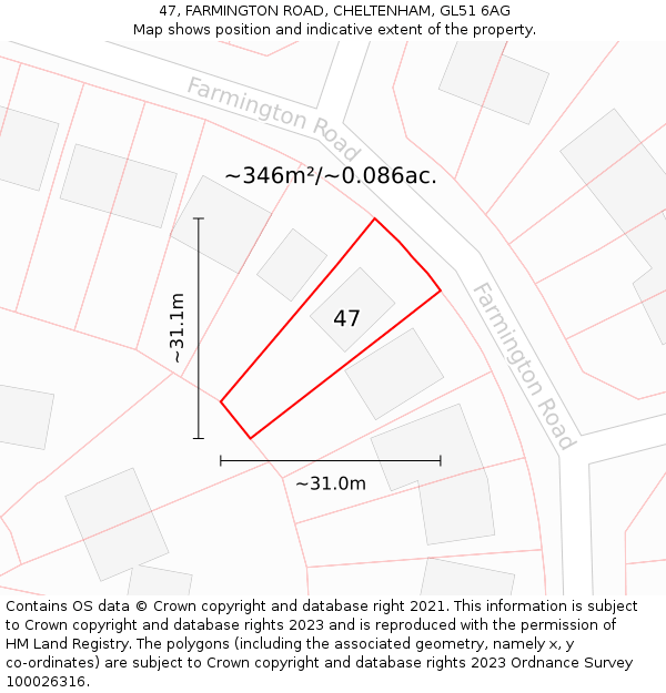 47, FARMINGTON ROAD, CHELTENHAM, GL51 6AG: Plot and title map