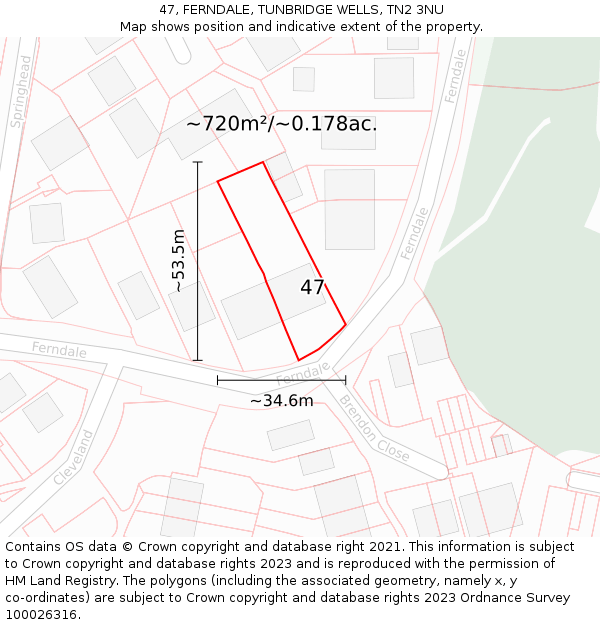 47, FERNDALE, TUNBRIDGE WELLS, TN2 3NU: Plot and title map