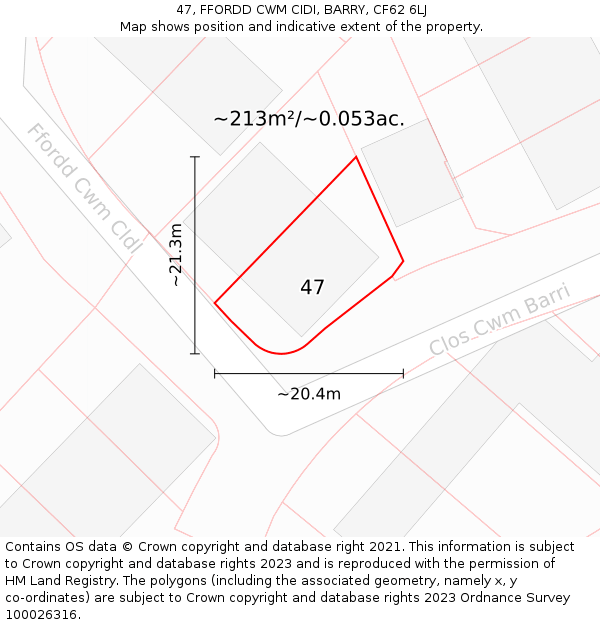 47, FFORDD CWM CIDI, BARRY, CF62 6LJ: Plot and title map