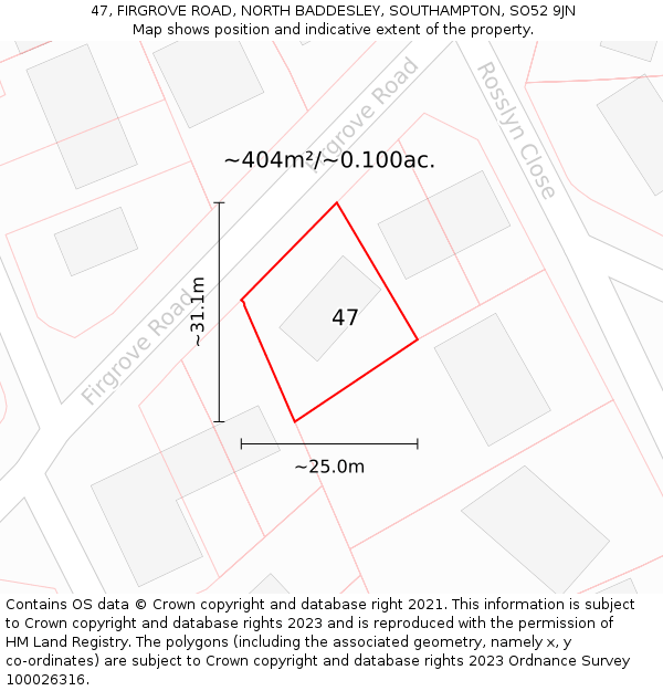 47, FIRGROVE ROAD, NORTH BADDESLEY, SOUTHAMPTON, SO52 9JN: Plot and title map