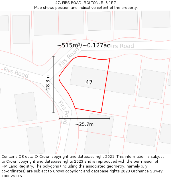 47, FIRS ROAD, BOLTON, BL5 1EZ: Plot and title map