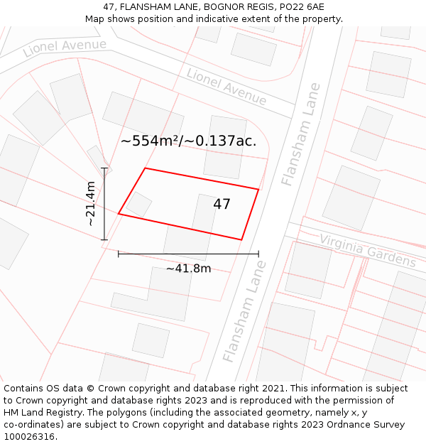 47, FLANSHAM LANE, BOGNOR REGIS, PO22 6AE: Plot and title map