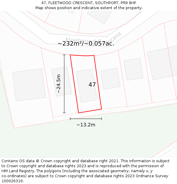 47, FLEETWOOD CRESCENT, SOUTHPORT, PR9 8HF: Plot and title map